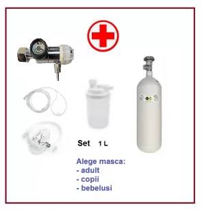 Set Complet 1 L (200L) Butelie Oxigen Medical cu reductor si accesorii din Aluminiu