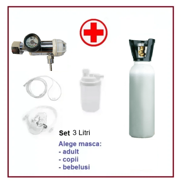 Butelie Oxigen Set Complet 2 L (400 Litri) cu reductor si accesorii Otel sau Aluminiu