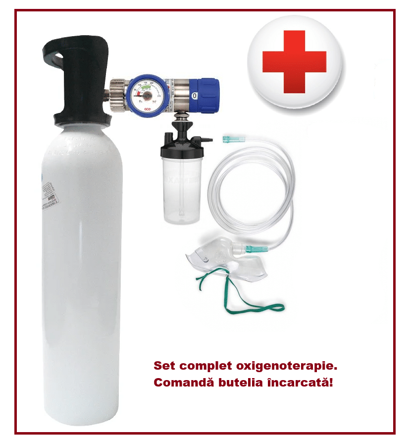 Set complet Butelie Oxigen Medical 5 L (1000 Litri) cu reductor si accesorii