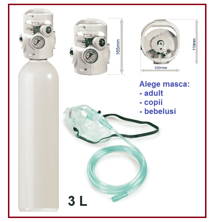 Butelie OXIGEN Medical Aluminiu 3 Litri (600 Litri) cu Reductor Integrat