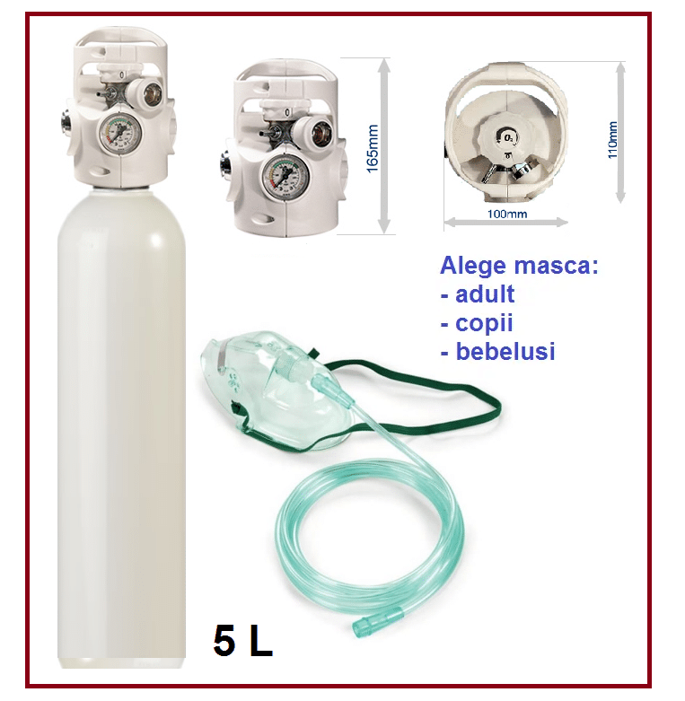 Butelie OXIGEN Medicinal Otel 5 Litri (1000 Litri) cu Reductor Integrat