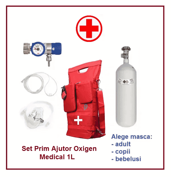 Set Prim-ajutor Oxigen Medical Portabil cu Rucsac 1 L (200L)